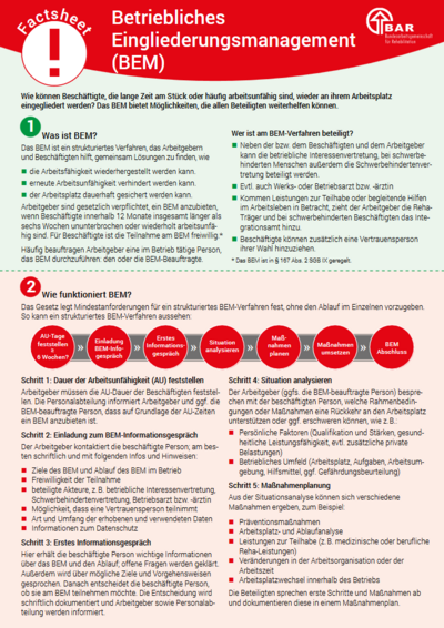 Produktfoto: Factsheet: Betriebliches Eingliederungsmanagement (BEM)