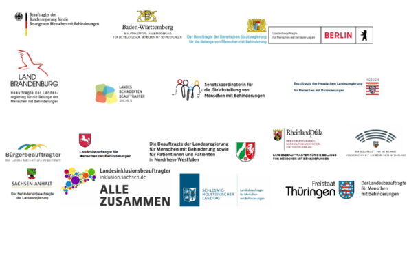 Symbolbild des Treffens der Landesbeauftragten; teils Wappen der Bundesländer und von Iniativen